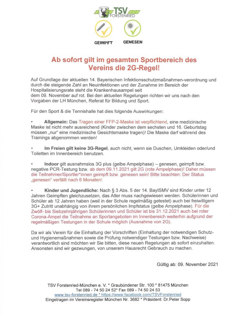 2G-Regeln TSV Forstenried